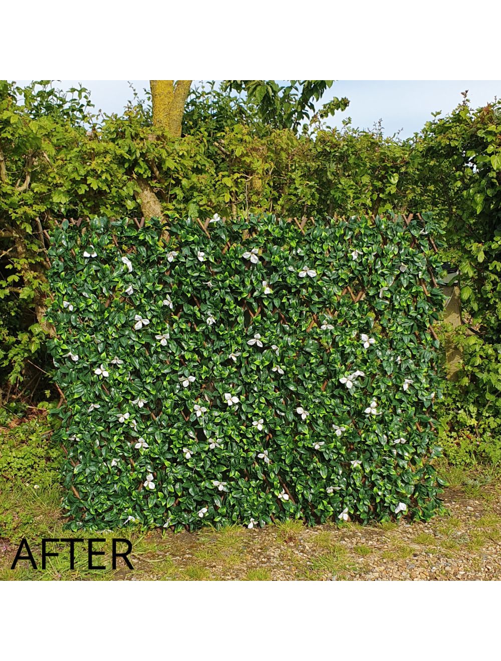 UV Protected Artificial Laurel & White Flower Expanding Willow Trellis Fence - Netting Store
